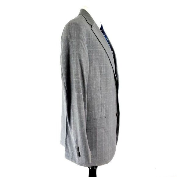 Hart Schaffner Marx Guabello Super 130s Wool 2 Button Blazer 42R Gray Plaid Blue - Picture 6 of 11